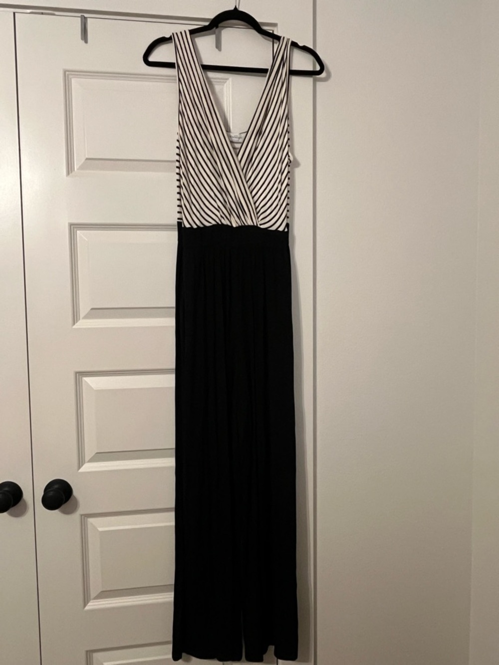 Black and White Striped V-Neck Jumpsuit